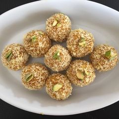 A picture of Mango coconut ladoo.