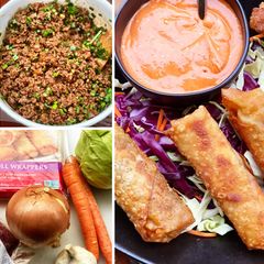 A picture of Fried Korean Egg Rolls with Wagyu Ground Beef.