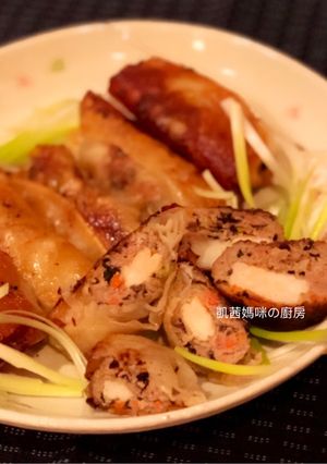 A picture of Surf and Turf Dumpling Pancakes.