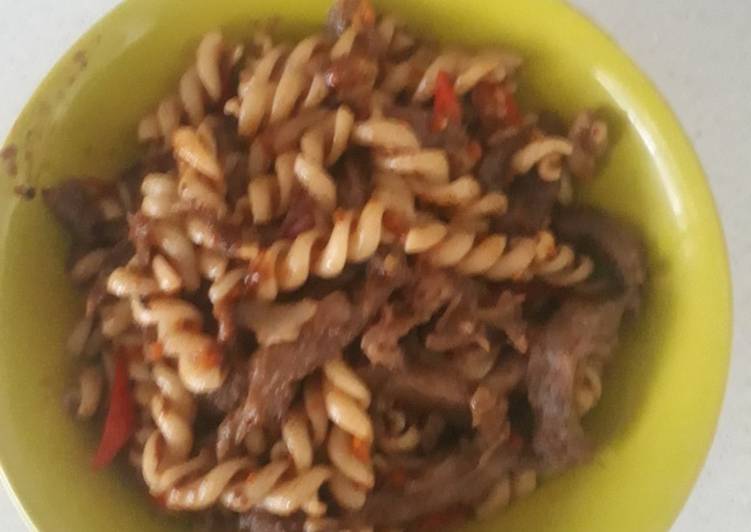 Resep Tumis makroni + suwiran daging sapi bumbu kacang Anti Gagal