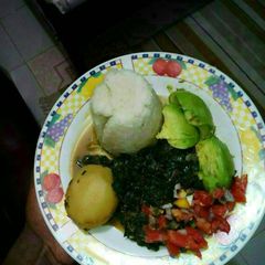 A picture of Ugali terere with pan-fried waru and ovacado.