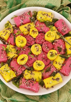 A picture of Healthy Beetroot Khandvi.