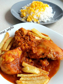 عکسی از دستور خورشت قیمه با مرغ 🍗