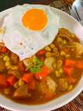 Pork Tenderloin Curry with Shrimp and Fried Egg (No Curry Cubes)