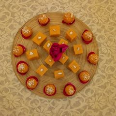 A picture of Almond & kaju low calories ladoo & barfi.