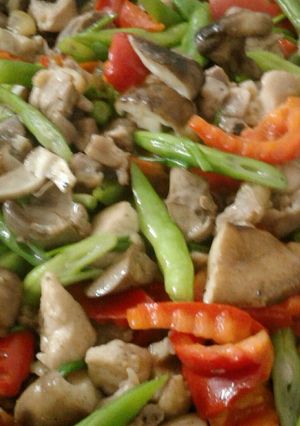 Hình của món Gà xào nấm rau củ.