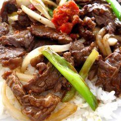 A picture of Mongolian Beef for Two.