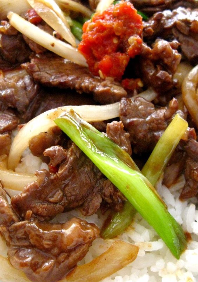 A picture of Mongolian Beef for Two.