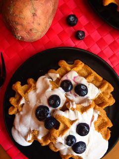 Una foto de Gofres (o tortitas) de boniato
