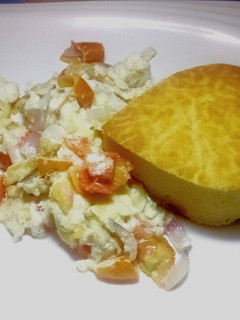 A picture of Scrambled egg sauce and pancake of love.