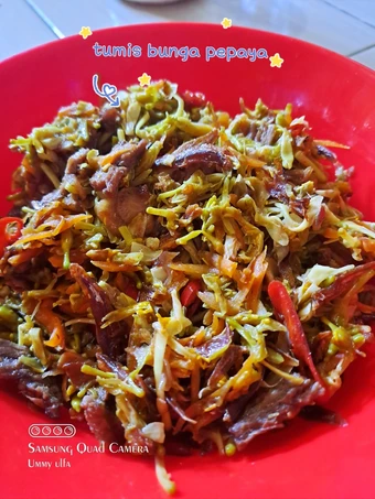 Cara Gampang Membuat Resep Tumis bunga pepaya,daging dan teri ngk pahit yang Bisa Manjain Lidah Anti Ribet, Bikin Ngiler