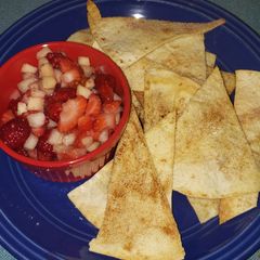 A picture of Fruit salsa with cinnamon sugar chips.
