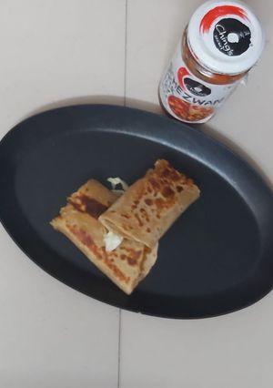 A picture of Schezwan potato Frankie.