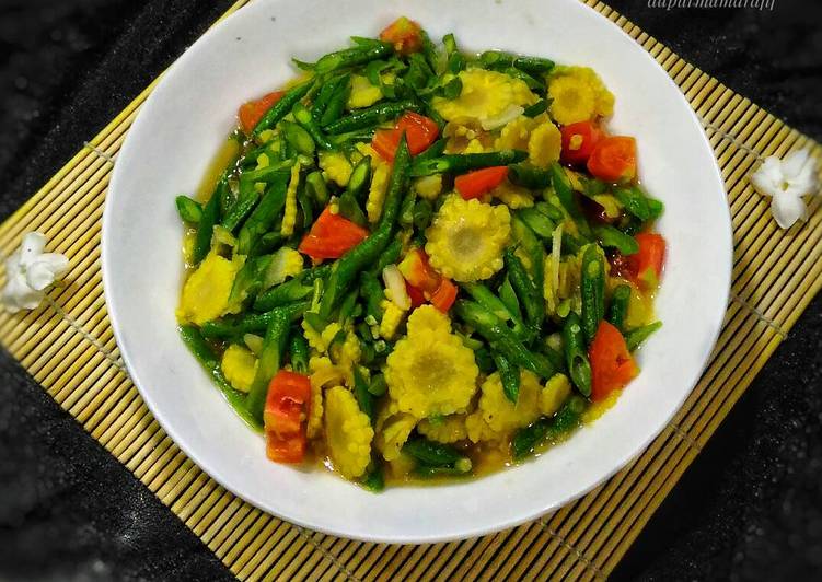 Proses mengolah Jagung muda kacang panjang yang enak