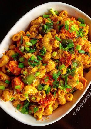 A picture of Desi Paneer Tikka Mac ‘and’ Cheese.