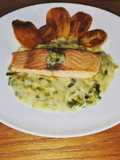 Lachs mit Lauch-Rahm Gemüse und Kartoffeln