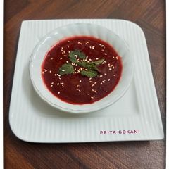A picture of Beetroot. Spinach. Carrot. Tomato Soup.