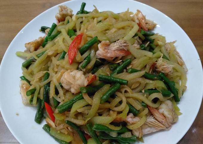 Resep: Tumis labu, kacang panjang+ udang Simpel