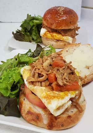 A picture of Handmade Pulled Pork Burgers.