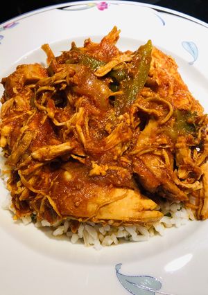 A picture of Crockpot Shredded Chicken Paprika.