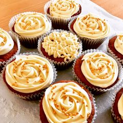 Eggless red velvet cupcakes A picture of Eggless red velvet cupcakes.