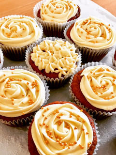 A picture of Eggless red velvet cupcakes.