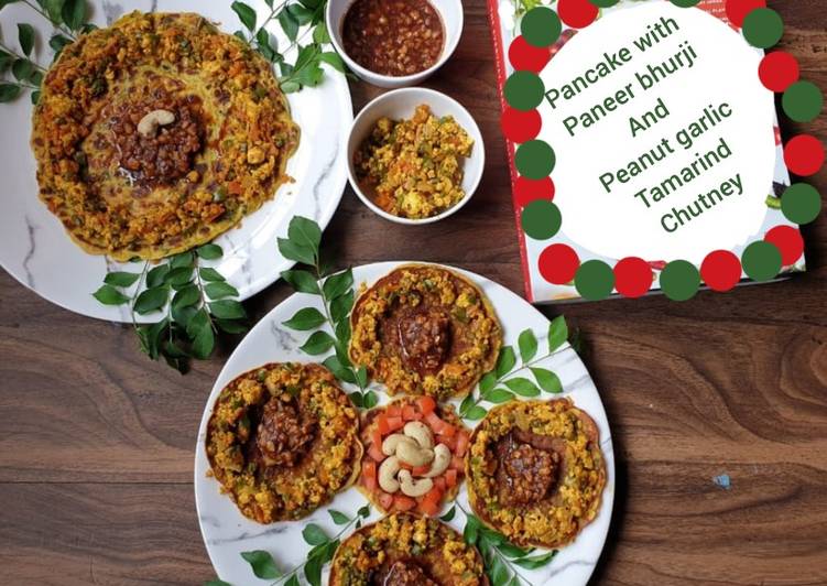 Recipe of Any-night-of-the-week Pancake with Paneer Bhurji and Peanut Garlic Tamrind Chutney