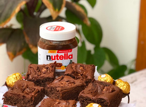 A picture of Chocolate Nutella -Ferrero rocher brownies (eggless).