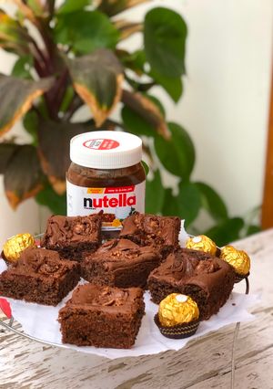 A picture of Chocolate Nutella -Ferrero rocher brownies (eggless).