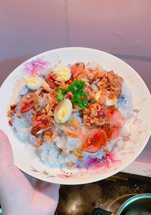 Hình của món Xôi gà hoa nấu nồi cơm điện.