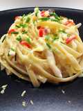 Linguine rigate con salsa di arance e zenzero, e calamari