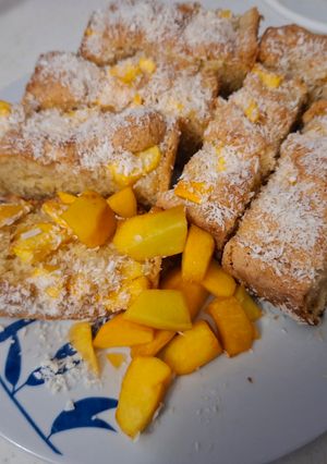 O poză a rețetei Pandișpan cu cocos și piersici🥮🥧🥭.