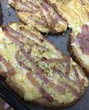 Tostadas con huevos, queso y bacon (al horno) 🍞🧀🥓
