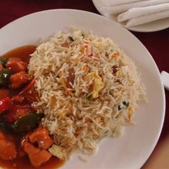 Basmati rice with sauce A picture of Basmati rice with sauce.