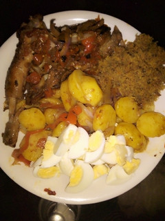 A picture of Irish Potatoes with pepper chicken.