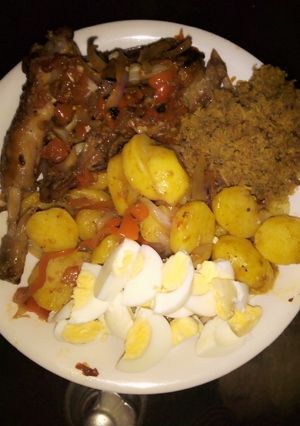 A picture of Irish Potatoes with pepper chicken.