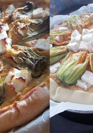 Une photo de Tarte patate douce feta et fleurs de courgette