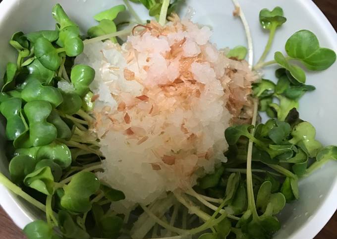 Steps to Prepare Award-winning White radish sprout, grated Japanese raddish salad (kaiware,daikonoroshi salad)