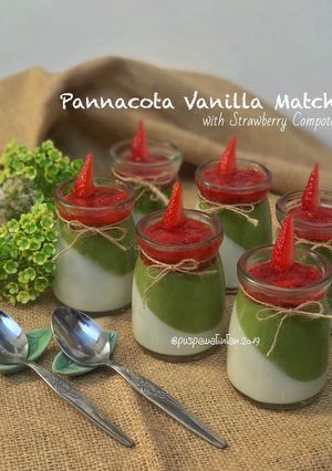 Foto resep Pannacota Vanilla Matcha with Strawberry Compote