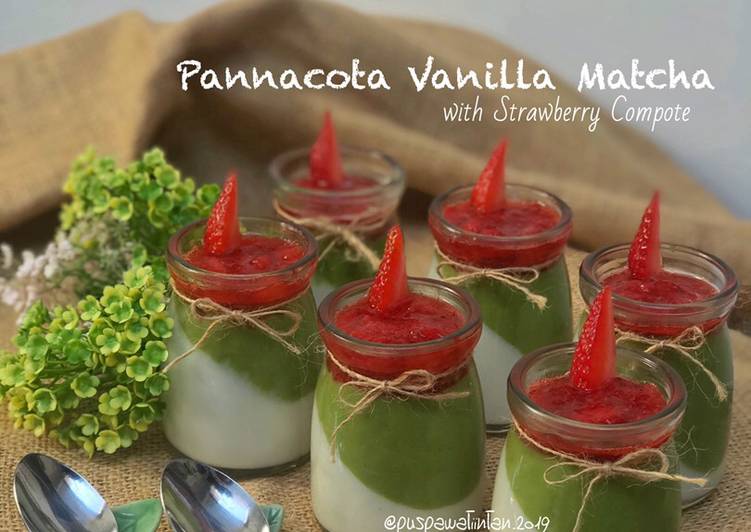 Pannacota Vanilla Matcha with Strawberry Compote