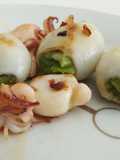 Txipis rellenos de vainas y puré de calabaza