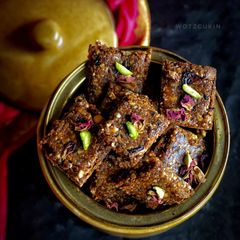 A picture of Dry fruit Dates and chocolate Chikki.