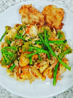 A picture of Seafood Fried Rice with Veggies.