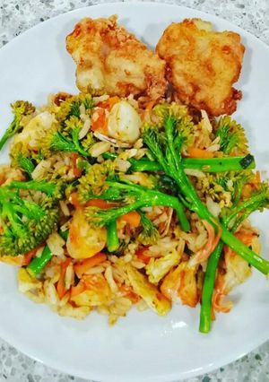A picture of Seafood Fried Rice with Veggies.