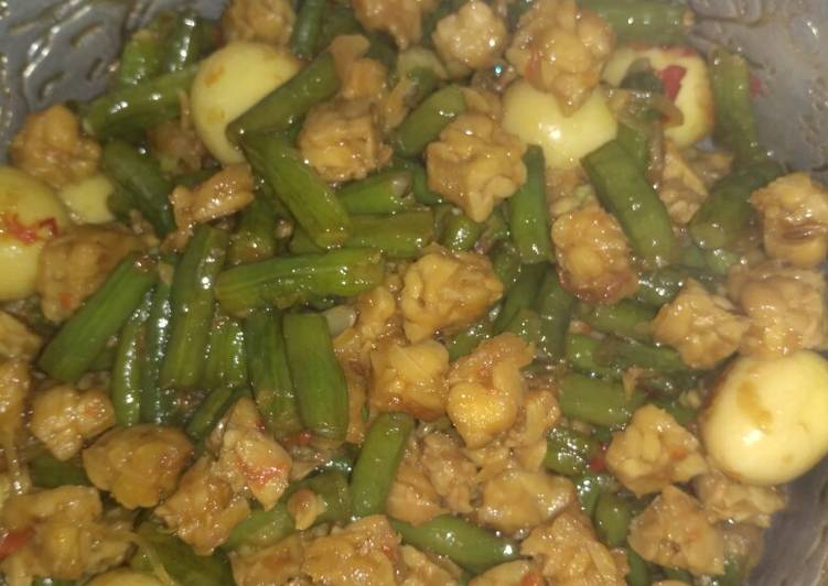 Oseng kacang panjang tempe telur puyuh