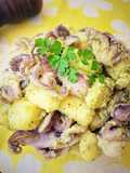 Moscardini con patate e crema di prezzemolo, mandorle e pistacchi