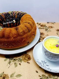 عکسی از دستور کیک با طعم کرم کارامل (بدون فر)😍