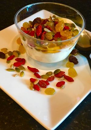 A picture of Yogurt,Honey,Dry Fruits’n Seeds Parfait:.