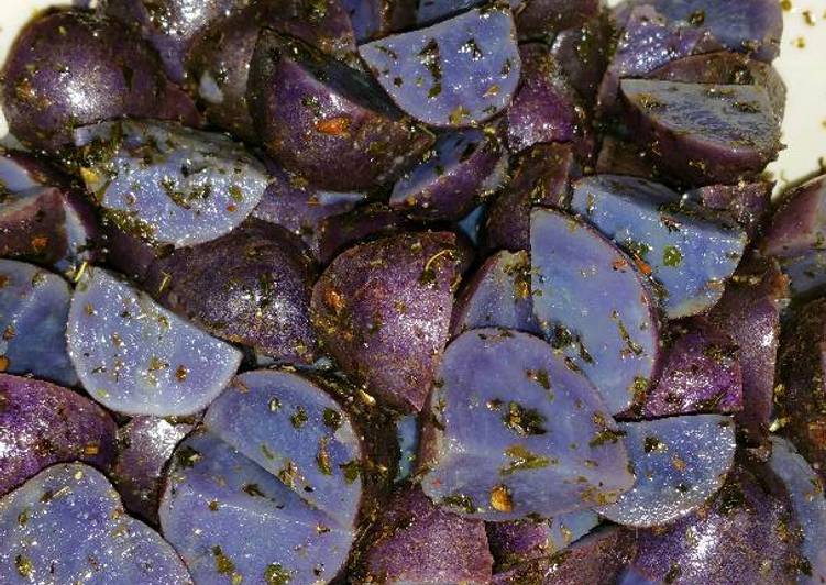 Purple Potatoes with Garlic, Herbs, and Parsley