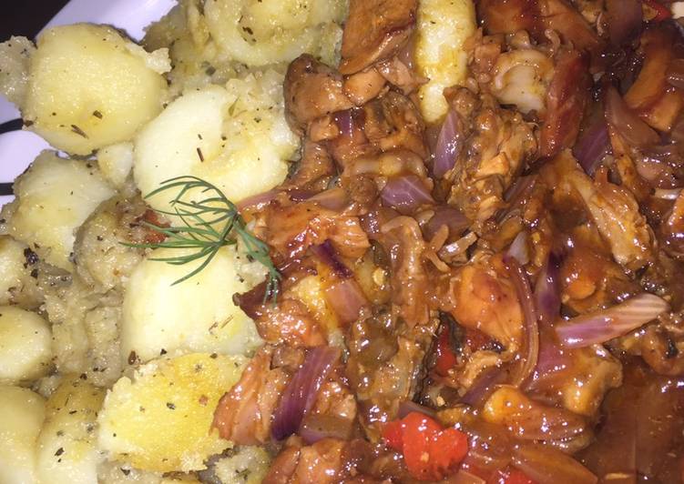 Easiest Way to Prepare Quick Partially fry potatoes with chicken sauce